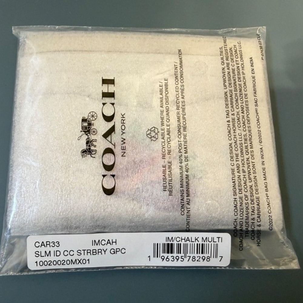 Coach Slim ID Card Case Strawberry Chalk Multi Pebble Leather CAR33 NEW - Picture 4 of 5